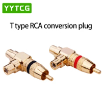 2 Pcs/lot RCA T Splitter AV Audio Video Plug Converter 1 Male to 2 Female Adapter Kit Lotus Color AV Jack RCA Plug To Double