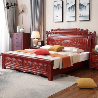 實木床1.8米中式雕花明清古典大床橡木高箱仿紅木床雙人臥室