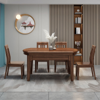烏金木實木餐桌可變圓桌椅中式家用長方形伸縮飯桌全實木桌子