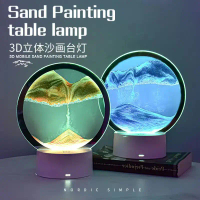 Creative 3D Flowing Sand Painting Night Light Dynamic Hourglass Ornament Birthday Gift Home Desktop