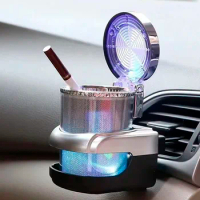 Car Ashtray With LED Light Airtight Lid Luminous Vehicle Cup Holder Air Vent Ashtray auto ashtray pocket Car Interior Decoration