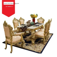 European solid wood luxury dining table and chair combination marble oak rectangular French noble champagne gold