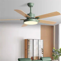 Nordic large ceiling fan with light 42/52/56 Inch Wooden fan LED 5-Blade Pure Copper Motor macaron Fan With Light