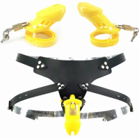 Yellow CB6000 CB6000S Plastic Strap On Chastity Cage Male Chastity Device with 5 Base Rings Cock Cage Sex Toys for Men G7-3-11