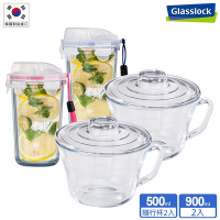 Glasslock 強化玻璃可微波泡麵碗+隨行杯4件組(泡麵碗900mlx2+隨行杯x2)
