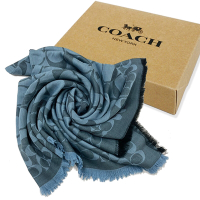 COACH 經典C LOGO棉混莫代爾絲巾方巾圍巾禮盒(琉璃藍)