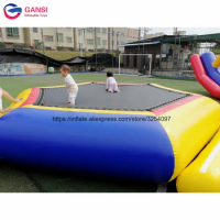 5M Diameter Kids Inflatable Water Trampoline Games 0.9Mm Pvc Inflatable Floating Trampoline For Water Park