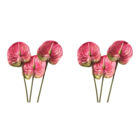 6 Pcs 22.8Inch Artificial Anthurium Flowers For Home Decor Bouquet And Green Leaf And Bridal Wedding Decoration(Pink)