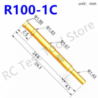 20/100PCS R100-1C Test Pin P100-B Receptacle Brass Tube Needle Sleeve Seat Crimp Connect Probe Sleeve 29.3mm Outer Dia 1.67mm