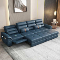 Living Room Multi-Function Sofa Bed Folding Dual-Use Small Family Three Person Electric Modern Simple Leather