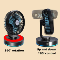 USB 5V Car Electric Fan LED Seven-Color Ambient Light Single Head 4-Speed Wind Adjustable Dual USB Ports Rechargeable Cooler Fan