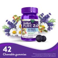 Vicks ZzzQuil Pure Sleep+De-Stress Melatonin Sleep Aid Gummies W Ashwagandha  (42 count)