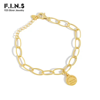 F.I.N.S Charm Women's Bracelet 925 Sterling Silver Link Chain Round Tag Female Bracelet Silver 925 Korean Fashion Fine Jewelry