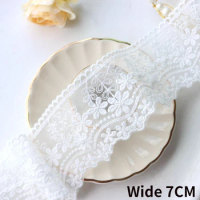 7CM Wide Luxury White Mesh Embroidery Lace Fabric Fringed Ribbon DIY Handmade Dress Applique Sofa Cloth Craft Sewing Materials