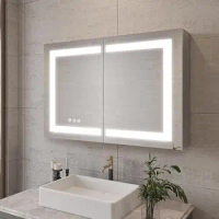 36x24 LED Lighted Bathroom Medicine Cabinet with Anti-Fog Mirror Surface Mount Adjustable Shelves Waterproof Aluminum Alloy