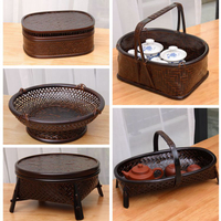 日式竹編大漆帶蓋茶具收納盒收納筐籃子竹編盒 漆器 茶道零配