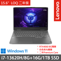 【Lenovo】15.6吋i7獨顯RTX特仕電競(LOQ 15IRH8/82XV004PTW/i7-13620H/24G/512G+500G/RTX4060/W11/二年)
