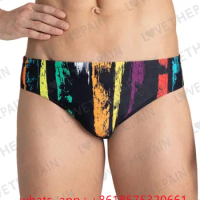 Men's Team Painted Stripes Brief Swimsuit Triangle swimsuit Leg Boxer Swimming Trunks Swimming Trunks Panties Training Pants