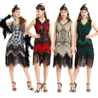 Halloween Party Cosplay Dress Accessory Set 1920S Flapper Dress Great Gatsby Party Evening Sequins Fringed Dresses Gown Dress