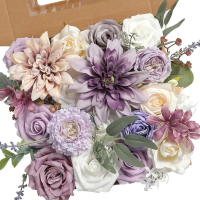 Set Kotak Mawar, Buatan Tangan DIY, 16 Bunga Tiruan, Mawar Sutera, Peony, Dahlia, Orkid, Hydrangea,