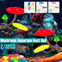 Betta Fish Hammock Silicone Mushroom Fish Rest Bed Decor Colorful Betta Fish Plant Toys with Suction Cup for Aquarium Fish Tank