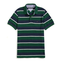 美國百分百【Tommy Hilfiger】Polo衫 TH 短袖 上衣 條紋 網眼 深藍 深綠 白色 XXS號 G047