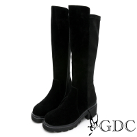 【GDC】時尚潮流素色經典貼腿厚底麂皮長靴-黑(328843-00)