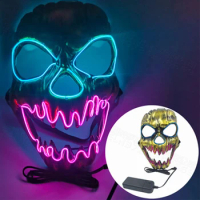 EL wire Halloween Mask Skull LED Mask Flashing EL wire Festival LED Strip Neon Glowing light dance DJ Carnival Mask