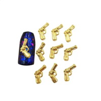 50Pcs Gold Silver Mini Gun Pistol Shaped Nail Charms 3D Alloy Nail Parts DIY Nail Art Decoration Accessories 5*11mm