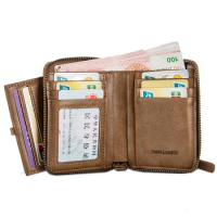 Leather Wallet men's short Korean retro multi Card Wallet Zipper youth small zero wallet