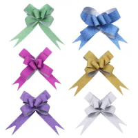 100pcs Glitter Pull Bows Gift Knot Ribbons String Bows for Gift Wrapping Flower Basket Wedding Car Decoration (Random Colors)
