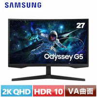【現折$50 最高回饋3000點】SAMSUNG三星 27型 Odyssey G5 曲面電競顯示器 S27CG552EC