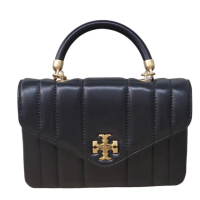 【TORY BURCH】Mini Kira絎縫翻蓋手提/斜背兩用包/黑色/大象灰(贈原廠防塵袋紙袋)