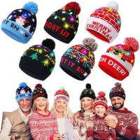 New Year LED Christmas Hat Sweater Knitted Beanie Christmas Light Up Knitted Hat Christmas Gift for Kids Xmas Decorations Hat