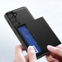 Sliding Door Hidden Pocket Card Slots Anti-Scratch Case for Samsung S21 Cover for Galaxy S21 S21 Plus S21 Ultra Coque Funda