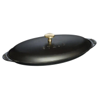 【法國Staub】橢圓琺瑯鑄鐵鍋雙耳魚煎烤盤31cm-黑色(德國雙人牌集團官方直營)