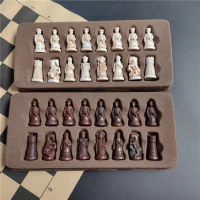 Imitation ancient chess trumpet resin chess pieces leather chessboard 28*28cm(11inch) Qing Bing chess figure modeling puzzle