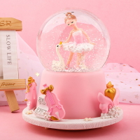 跳舞芭蕾舞女孩水晶球音樂盒 外轉自動飄雪彩燈 學生生日禮物擺件
