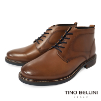 TINO BELLINI 男款 牛皮圓頭撞色綁帶短靴
