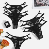 Five Black Lace Thongs For Women's Sexy and Charming Transparent Underwear Invisible Thongs Can Be Paired With Lingerie C972