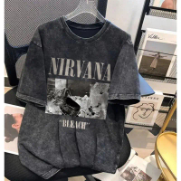 T-shirt Oversize Washed Black | NIRVANA BAND | baju kaos oversize wanita street retro lengan pendek 