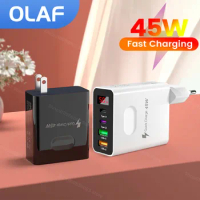45W PD USB Charger Fast Charge QC 3.0 Wall Charger For iPhone 14 13 Samsung Xiaomi Mobile 4 Ports EU US UK Plug Travel Adapter