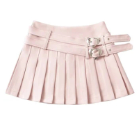 2023 Women Summer Fashion Hot Sweet Slim Pleated Super Short Skirt Cute Chic Heart Belt Mini Skort Streetwear Shorts Skirts