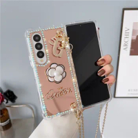 Luxury Fashion DIY Flower Mirror Crossbody Chain Phone Case For Samsung Galaxy Z Fold4 Case 5G for Galaxy Z Fold3 Cover Z Fold 3