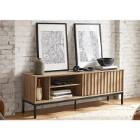 mopio Norwin 64" Rustic Industrial Modern TV Stand, Media Cabinet, TV Console Suits TV up to 70 inch, with Fluted Panel Sliding