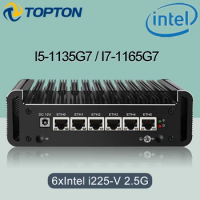 New 2.5G Soft Router i7 1165G7 i5 1135G7 Dual Copper Tube Design Intel i226 6LAN RJ45 Fanless Mini PC pfSense Firewall Computer