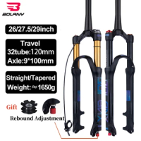 BOLANY MTB Suspension Fork 26 27.5 29 Inch Mountain Bike Air Fork 120mm Travel Damping Rebound Adjustment Bicycle Accessories