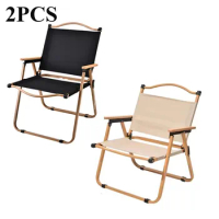 2PCS Camping Chair Portable Outdoor Chair Aluminum Alloy Wood Grain Folding Chair Camping Equipment Kermit Chair