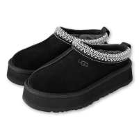 現貨 UGG Tazz 民族風厚底低筒雪靴 黑 女 真皮羊毛一體短靴 保暖加絨休閒靴 防潑水低幫雪地靴 一腳蹬穆勒鞋1122553