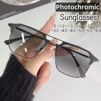 Outdoor Photochromic Glasses Fashion Minus Diopter Eyewear for Women Luxury Square Short Sighted Eyewear Sun Shades Sunglasses